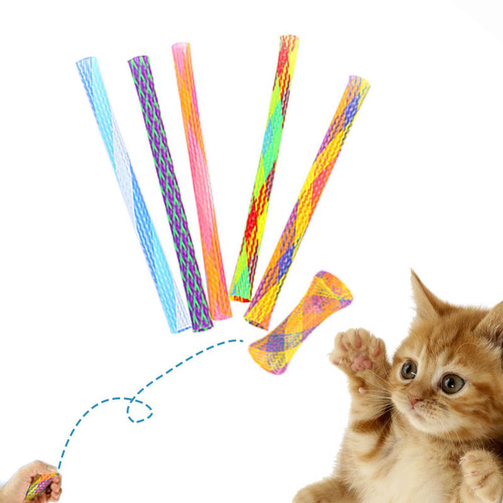 1~10PCS Cat Toy Colorful Spring Tube Cat Grinding Claws Nibbling Toy Telescopic Elastic Pet Dog Supplies Accessories Interesting