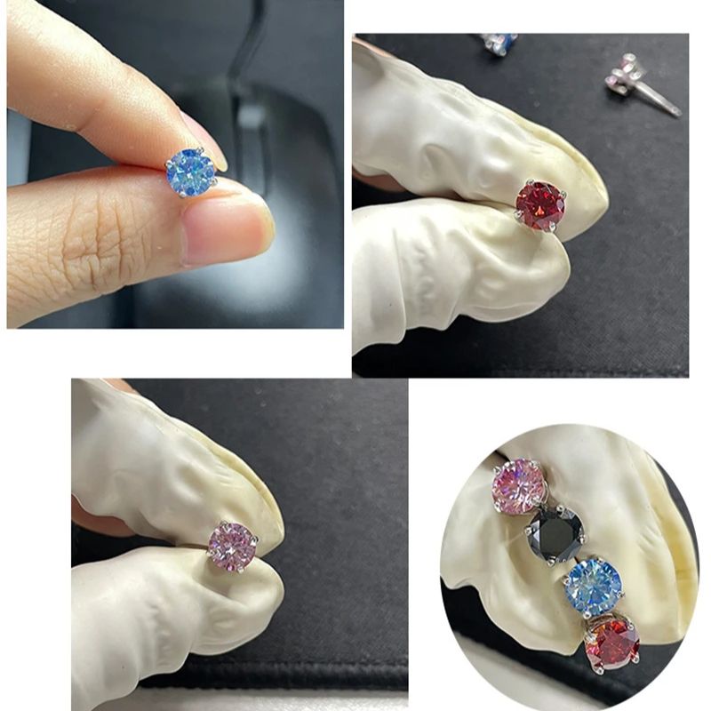 TBCYD 0.3-2CT Multicolor Moissanite Screwback Earrings For Women S925 Silver Classic Four Claw Ear Studs Luxury Wedding Jewelry