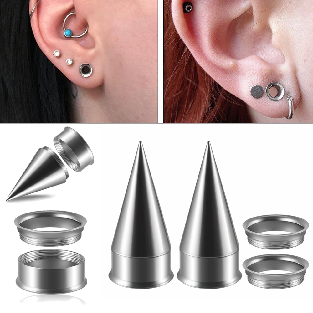 1 Set Unisex 2 in 1 Surgical Steel Screw Fit Interchangeable Taper Plug Piercing Ear Tunnel Stretcher Expander Ear Gauges 3-20mm