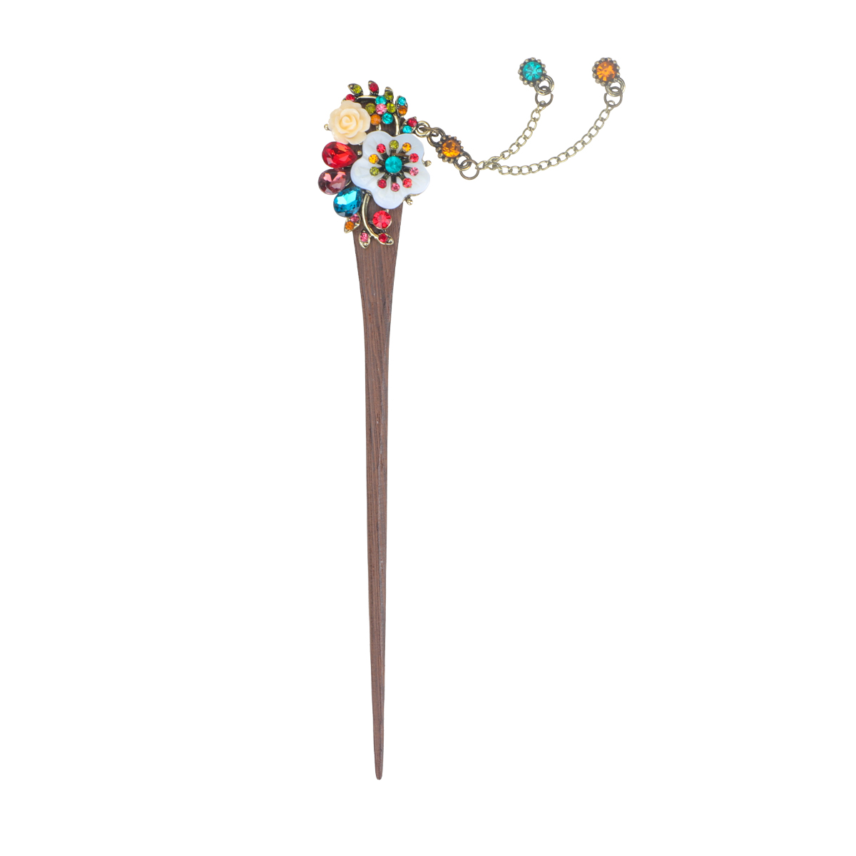 Chinese Hair Chopstick Rose Flower Hair Pin Hair Clip Wood Hair Vintage Tassel Pendant Hair Ornament for Ladies Performer Hanfu