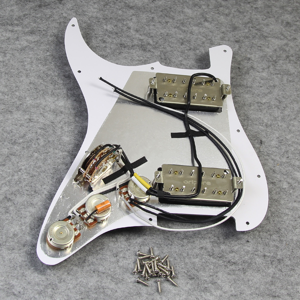 OriPure Prewired Guitar Pickguard HH Loaded Alnico 5 Humbucker Pickups 2T1V Pots 5 Way 24 Legs Super Switch