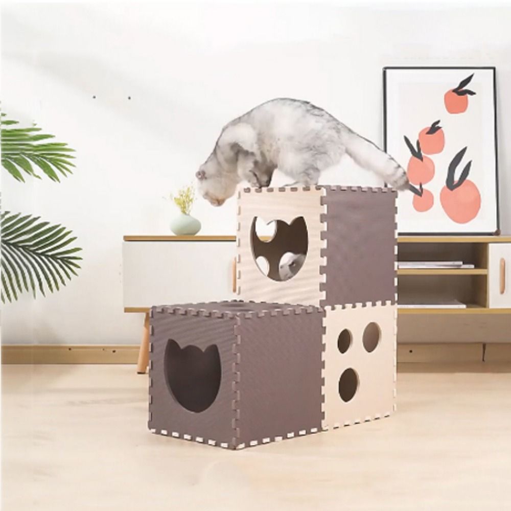 EVA Splicing Cat Tunnel Bite Resistant Interactive Cat Scratcher Board Comfortable 2 Colors Pet Litter Duplex House Puppy