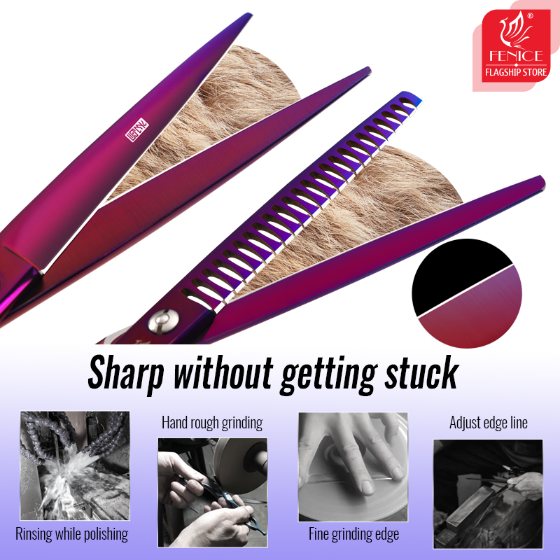 Fenice Grooming Scissors for Dogs Purple JP 440c Straight Shears Thinner Shears Curved Scissors Pet Scissors Comb