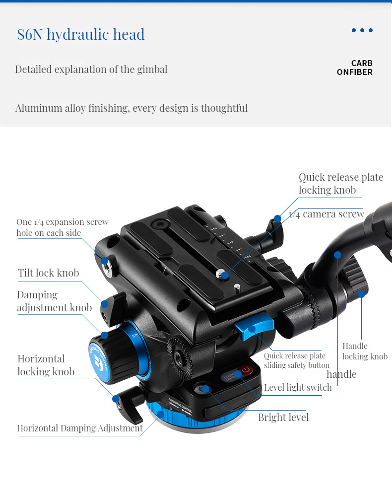 Benro S6N S6 PRO Video Head Two-Dimensional Aluminum Pan-tilt For SLR Photography Camera Tripod Monopod Bird Shooting