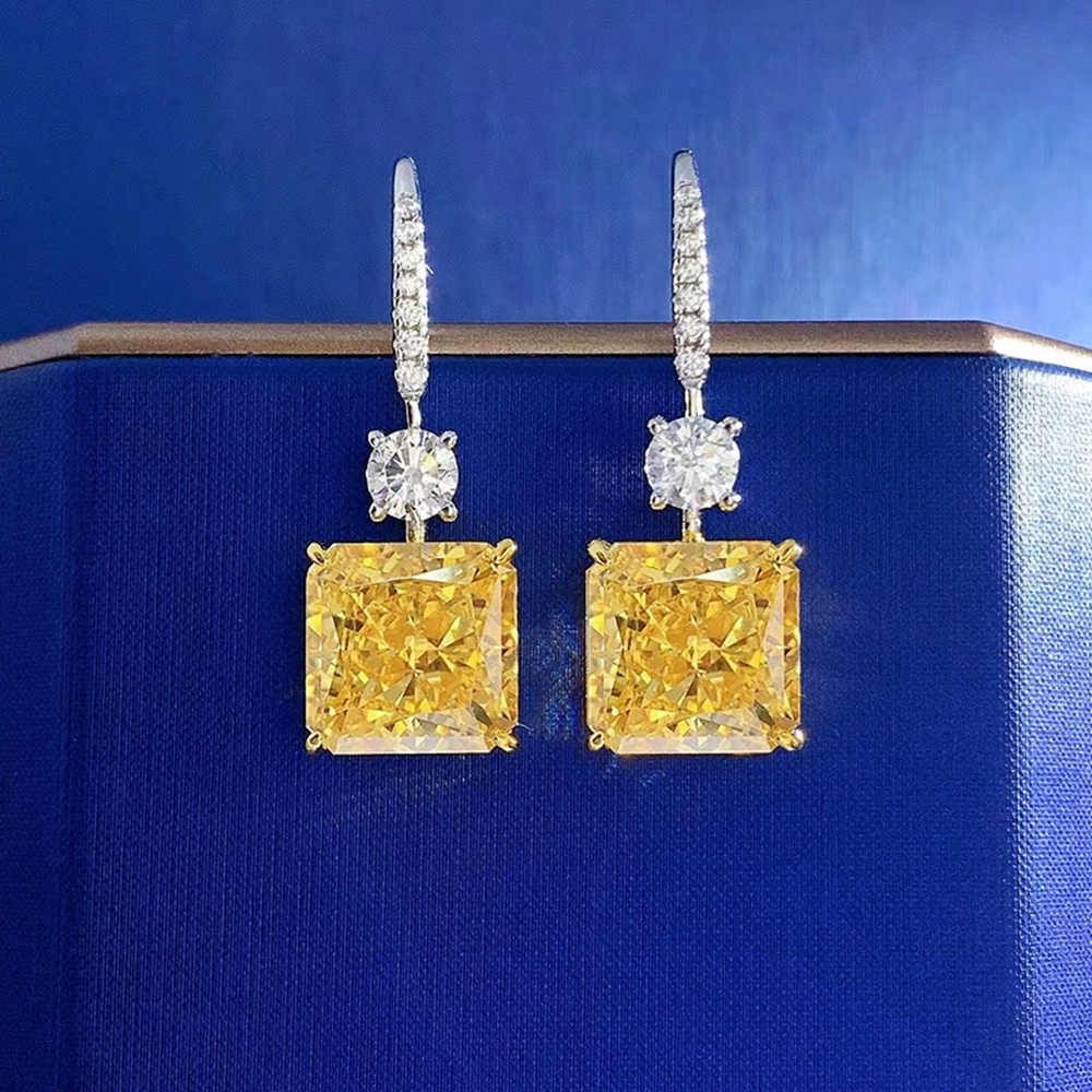 WUIHA Real 925 Sterling Silver Crushed Ice 6CT Yellow Sapphire Synthetic Moissanite Drop Earrings for Women Gift Drop Shipping