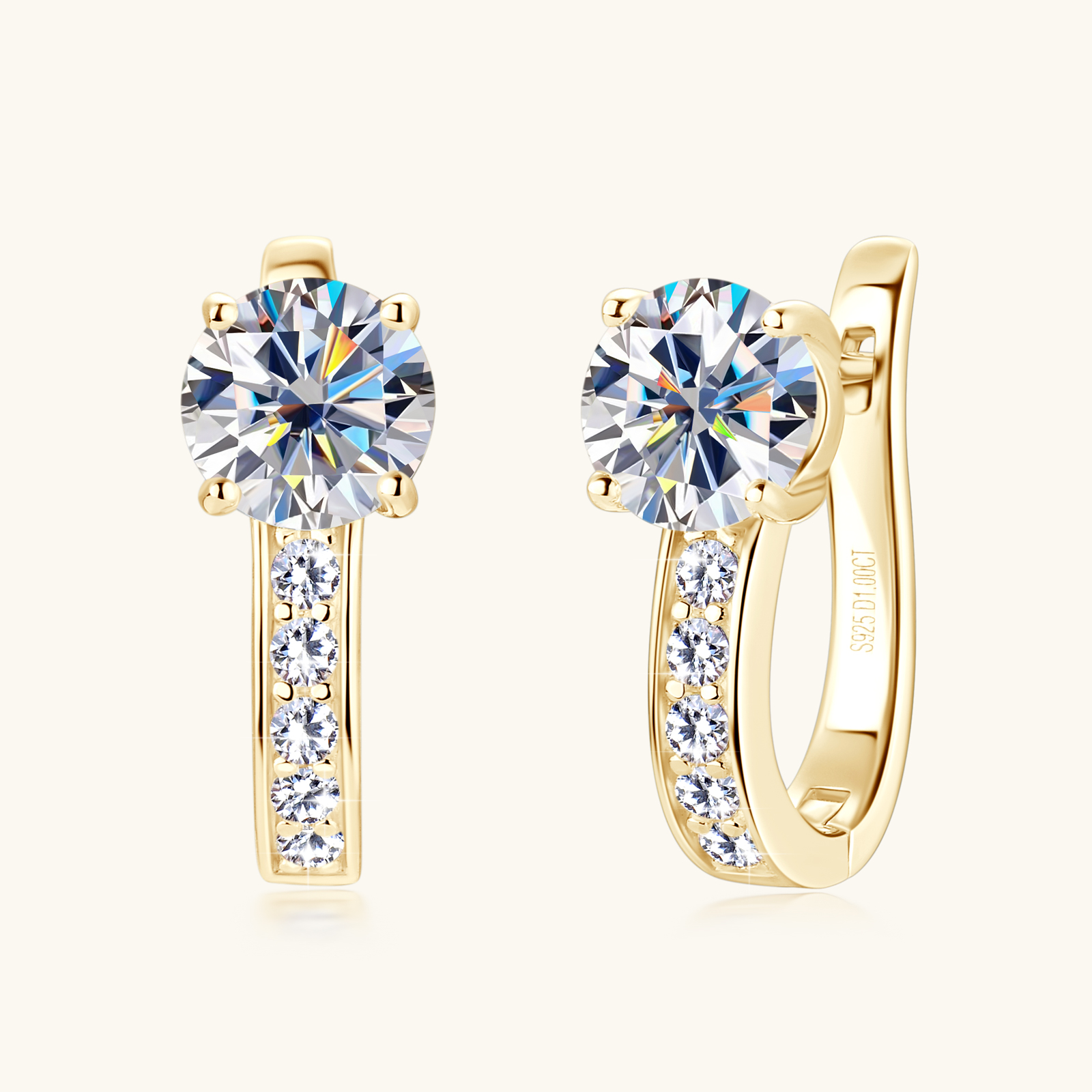 Lnngy 925 Sterling Silver Classic U Shape Hoop Earrings Sparkling Round 6.5mm Moissanite Earring For Women Anti-allergy Jewelry