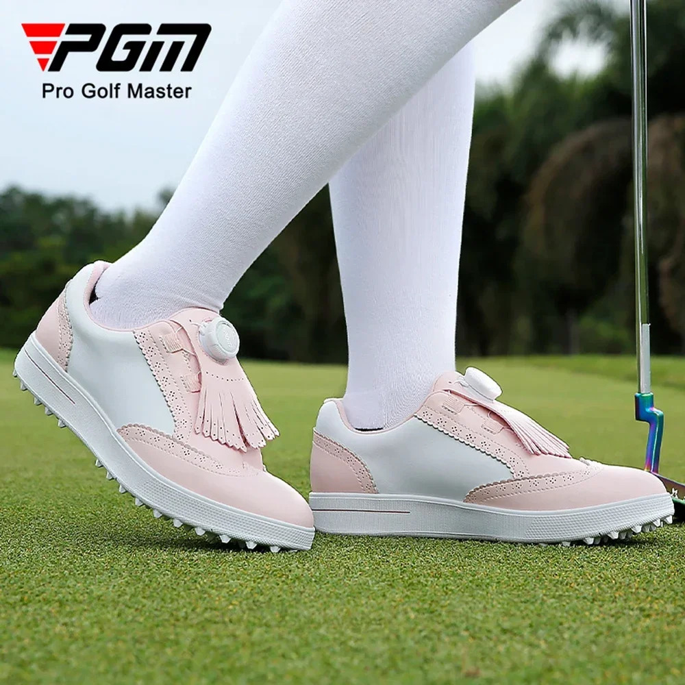 PGM Women Golf Shoes Removable Studs Waterproof Buttons Sports Shoes Non slip Casual Microfiber Leather Sneakers 240625