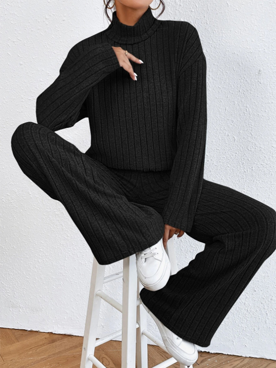 Women Pants Suit, Elegant Long Sleeve Turtleneck Sweater with Knit Pants Fall Outfit for Yoga Clothing