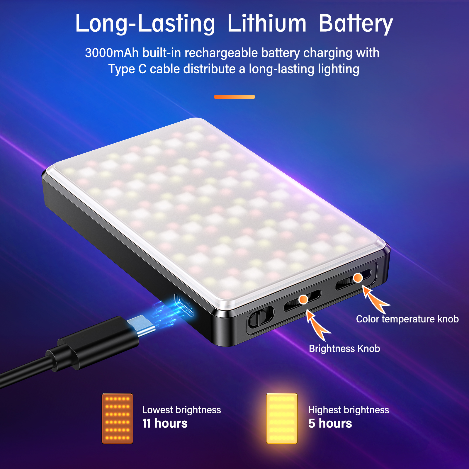 120 RGB LED Video Light 5 Inch Video Light Dimmable 2500 K-9000 K Camera Light with Cold Shoe Mount Built-in 3100 mAh Battery