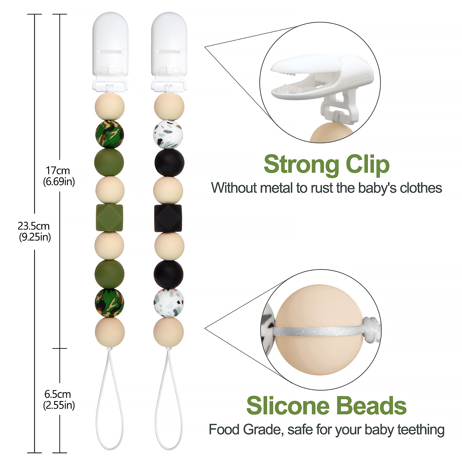 TYRY.HU Pacifier Clip Soother Chains for Babies BPA Free Soft Silicone Teething Beads Teether Pacifier Holder 2pcs With Boxs