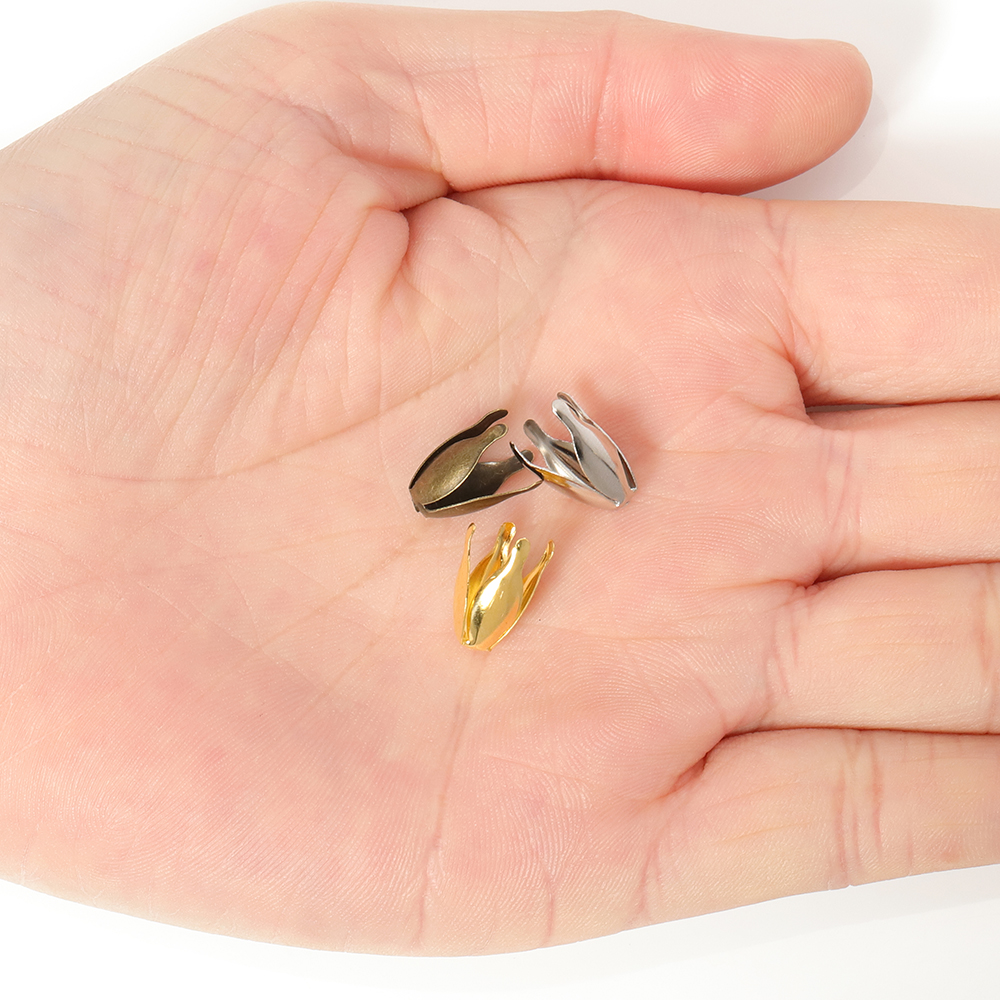 100pcs/lot 13mm Filigree Petal Beads Caps Gold Flowers Bulk End Spacer Charms Cap Accessories for Jewelry Making Components DIY