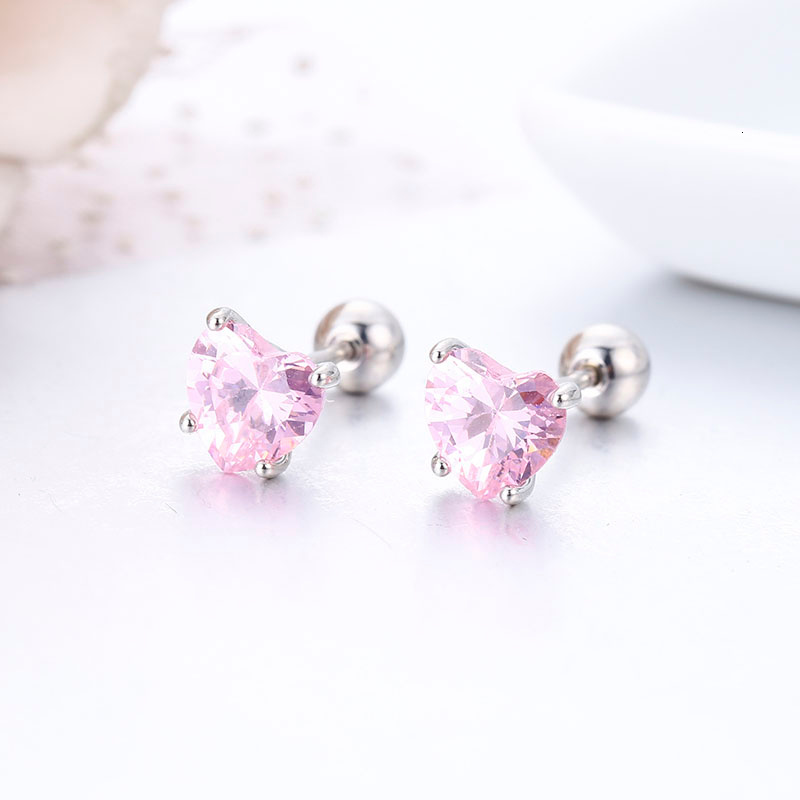 Pink Cubic Cute Zirconia Peach Heart Stud Earrings Screw Back for Women, Kids, Girls - 2024 Pierced Ear Jewelry 4