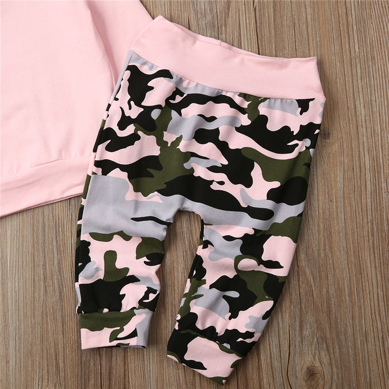 0-24months Newborn Baby Girl Clothes Set Animal Ear Pink Hoodies Sweatshirt Tops Girls Camouflage Pant Sports Outfit Newborn Set