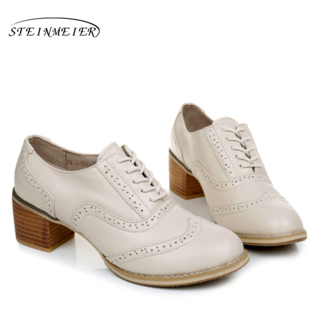 Genuine Leather Pumps Women Pink Vintage High Heels Retro Oxford For Women's Formal Shoes 2022 Summer