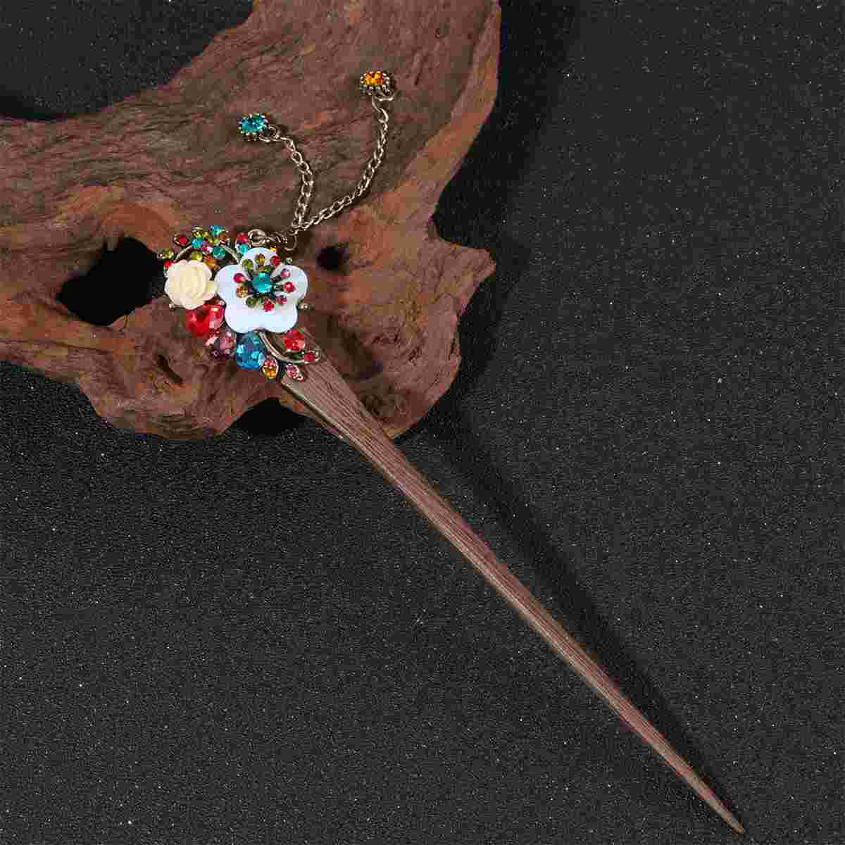 Chinese Hair Chopstick Rose Flower Hair Pin Hair Clip Wood Hair Vintage Tassel Pendant Hair Ornament for Ladies Performer Hanfu