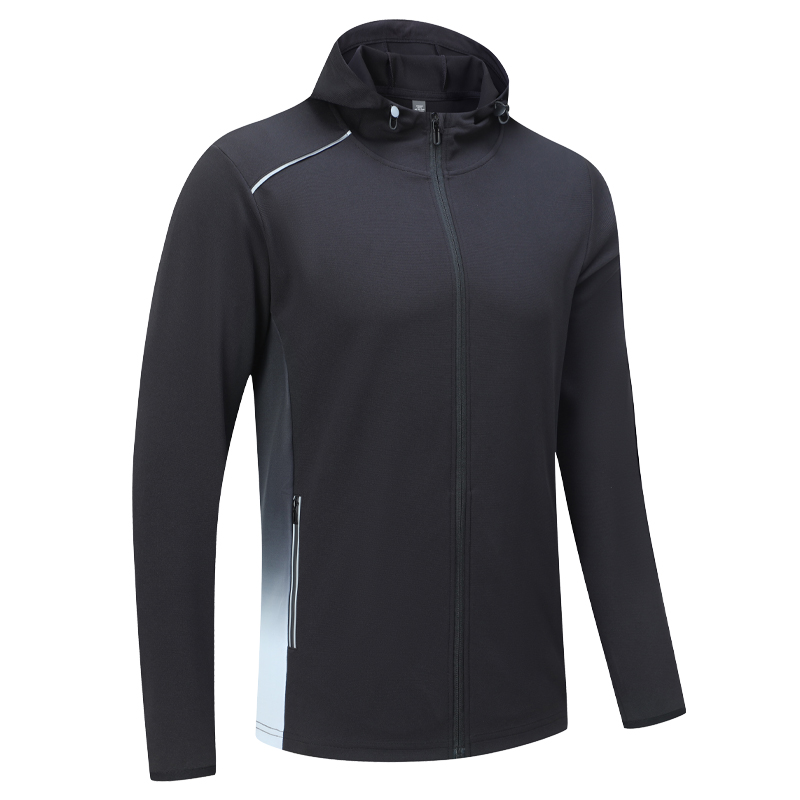 Men Jogging Jacket Running Football Outdoor Quick Dry Breathable Hooded Reflective Gym Workout Zipper Pocket Sport Hiking Coat