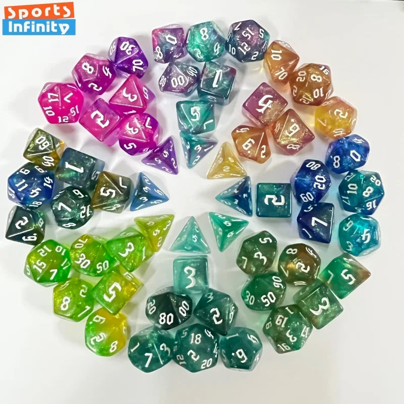 7 Pcs Kit Colorful Polyhedral Beautiful Dices D4 D6 D8 D10x2 D12 D20 Digital 20 Sided Set for Table Games DND Board TRPG Gaming