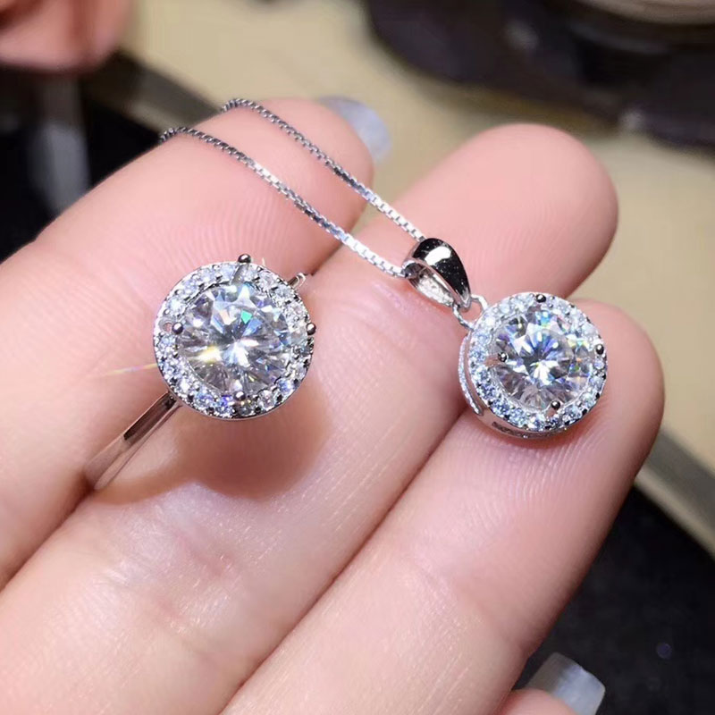 CoLife Moissanite Ring and Pendant Set for Wedding Moissanite Silver Wedding Jewelry Set Solid 925 Silver Moissanite Jewelry Set