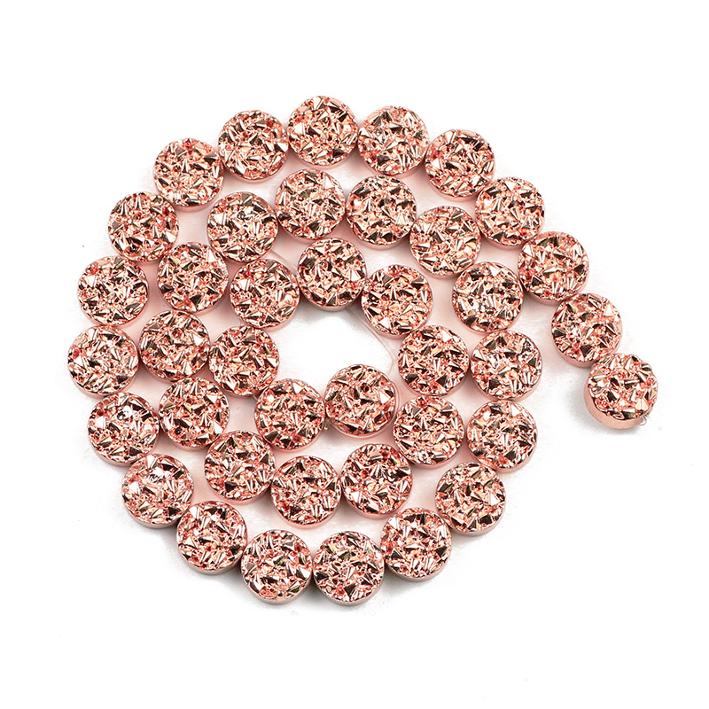 Natural Stone Beads Rose Gold Color Hematite Beads For Jewelry Making 8mm 10mm Flat Round Loose Beads DIY Bracelets Necklace