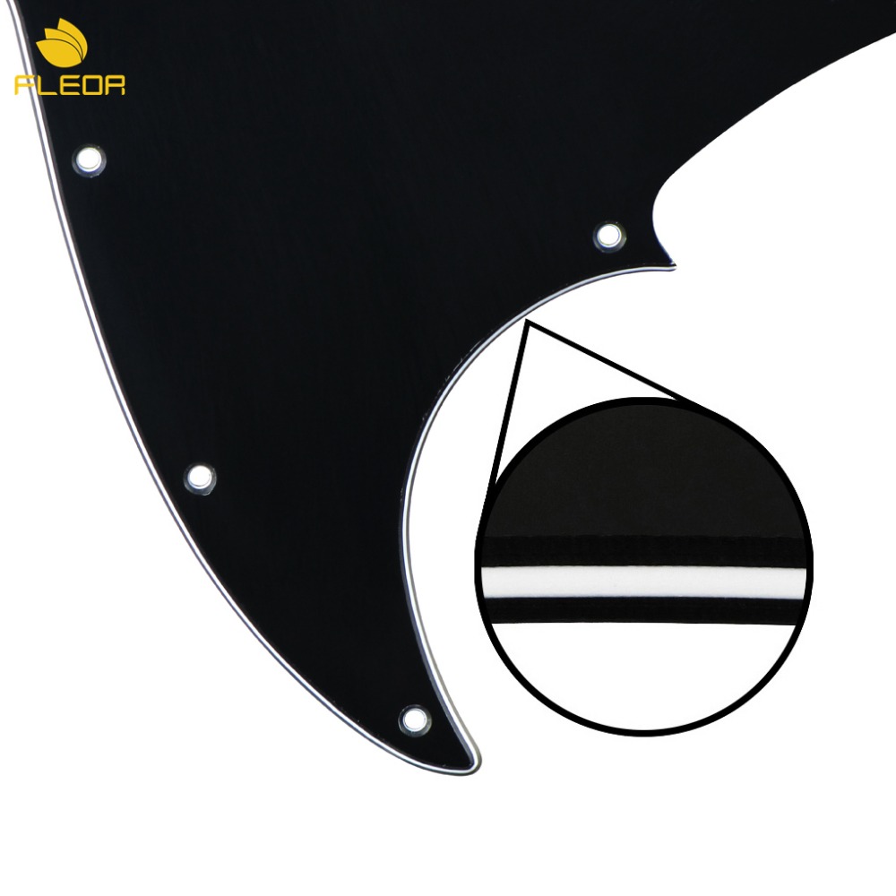 FLEOR Electric Bass Pickguard JB Pick Guard Scratch Plate Black 3Ply & Screws for 10 Hole Jazz JB Bass 4 String