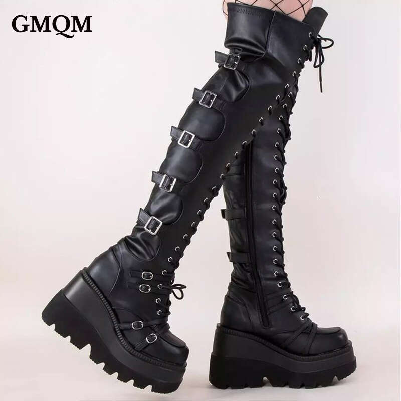 Fashion Women Over The New Platform Heels Lace-Up Sexy Punk Style Long Knee High Boots