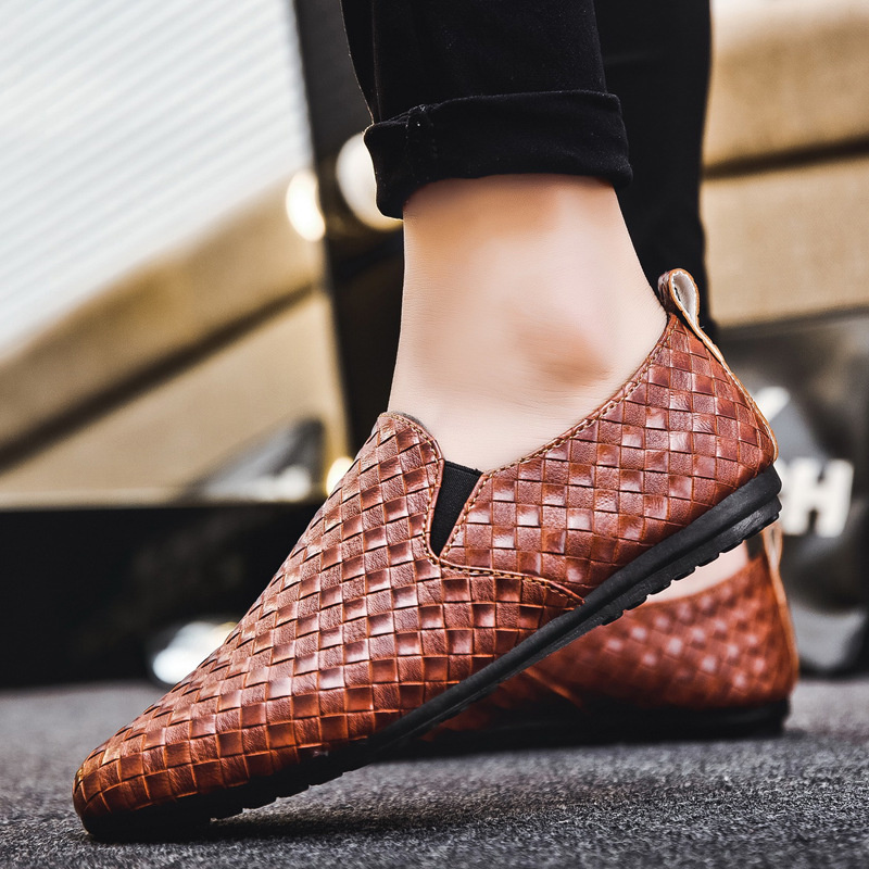 Shose Men Leather Casual boat walking Shoes Summer Male Breathable Resistant Empty Soft Background Lattice Loafers Checkered