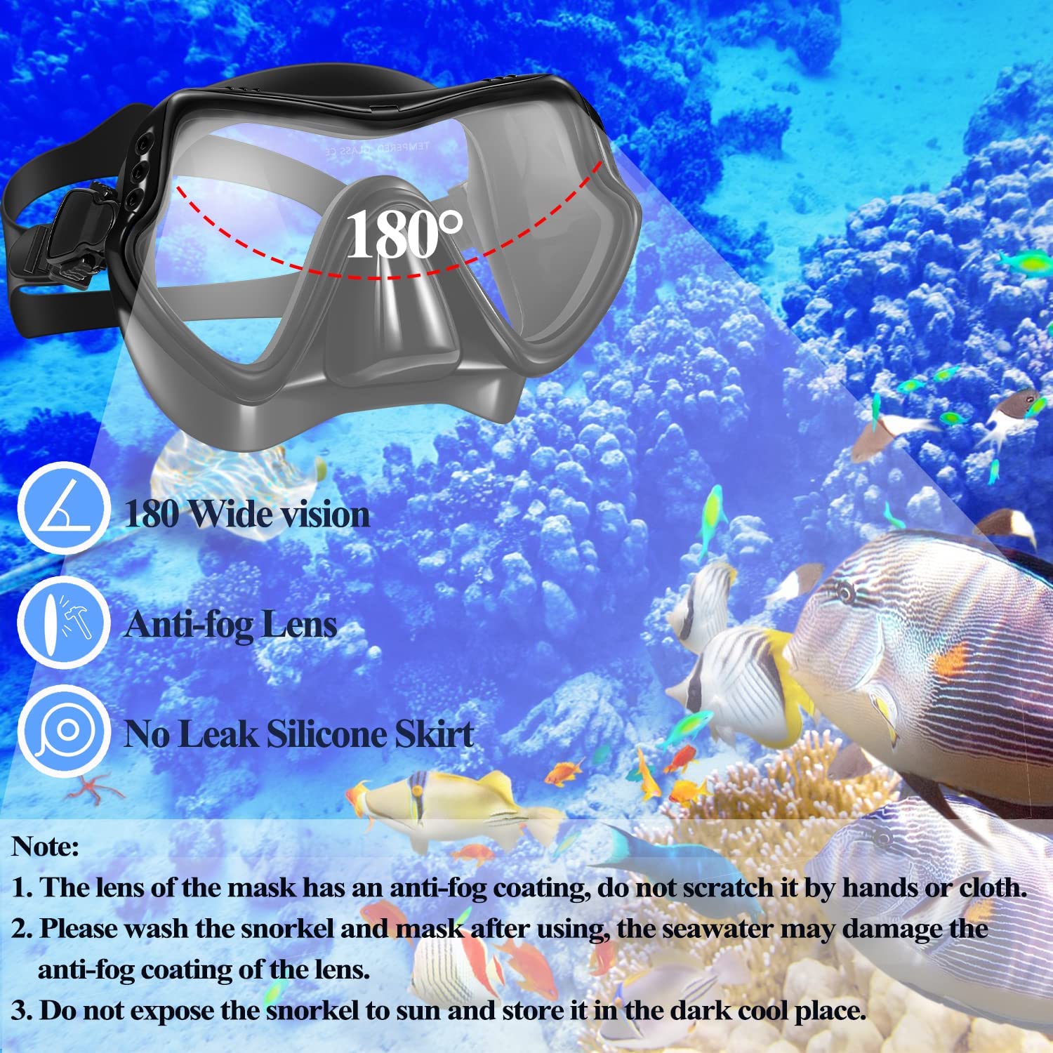 Snorkeling Mask Set Diving Gear Dry Snorkel Set Mask Adults Anti Fog Scuba Diving Swimming Training Equipment for Men Women