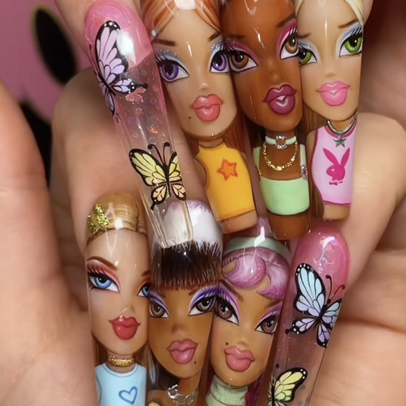 1Pc 3D Doll Design Nail Stickers Self Adhesive Transfer Sliders Decals Manicure Tip Wraps Foil Nails DIY Decoration