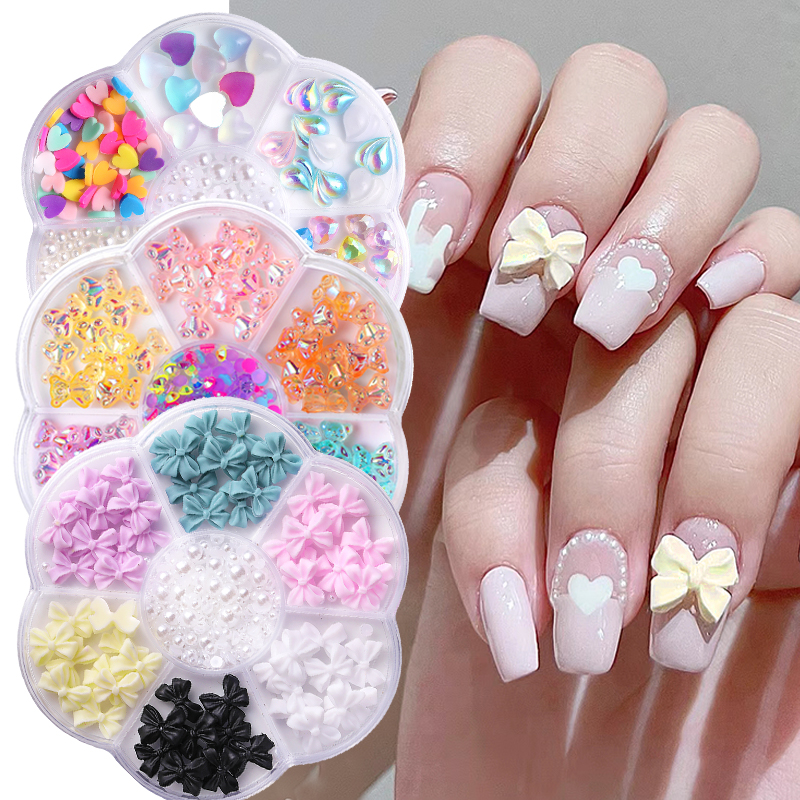 7Grids Mixed Styles Rhinestone Pearl 3D Decorations Bowknot Aurora Butterfly Beads Studs Crystals Nail Art Manicure Accessories