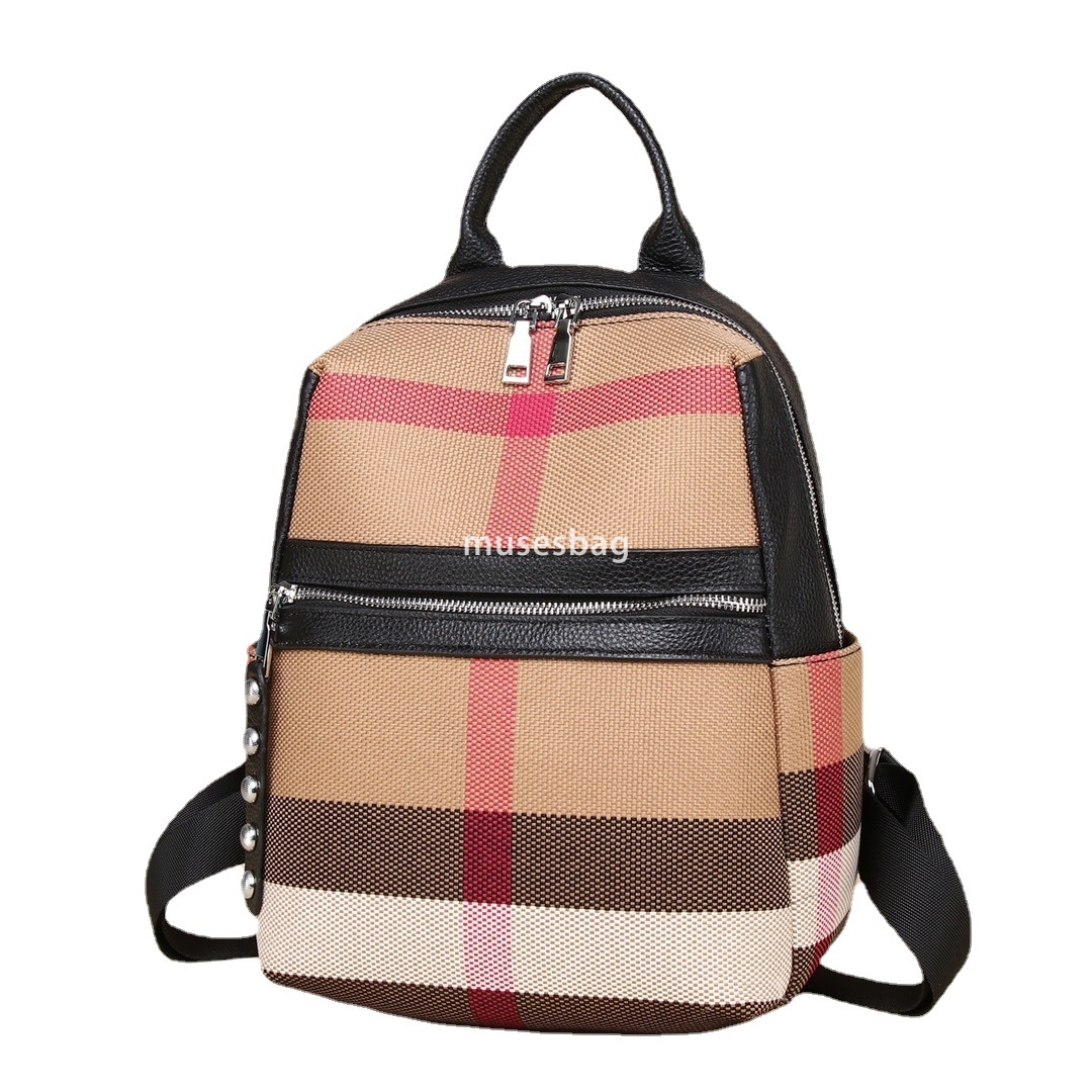 European and American retro niche design trend fashionable women new canvas leather leisure travel backpack commuting student bag cf2c 4