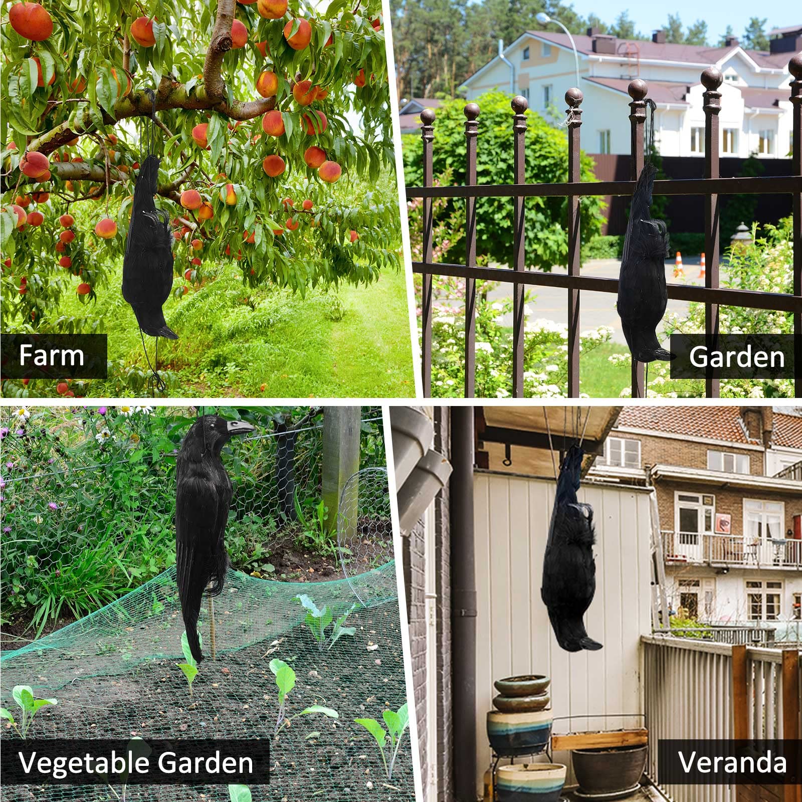 1Pc Gaint Realistic Hanging Dead Crows Decoy Lifesize Black Feathered Crow for Indoor Outdoor Garden Halloween Party Decoration