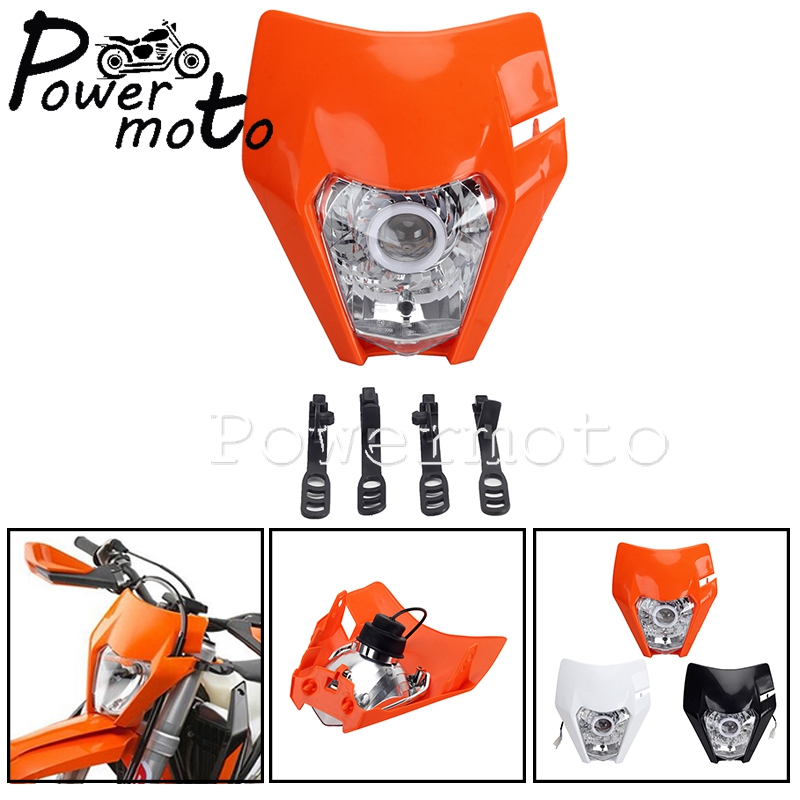 Motocross Fairing LED Headlight & Rubber Strips Headlamps Mask Cover For EXC EXC-F XC-W FC FE TE Dual Sport Dirt Bikes 2013-2021