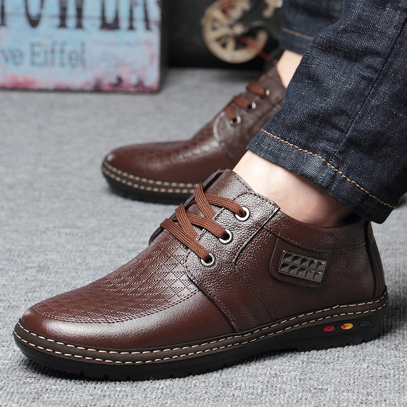 Newest 2019 Genuine Leather Casual Men Lace-Up Comfort Boat Spring Breathable Footwear Brown Soft Driving Shoes 986d