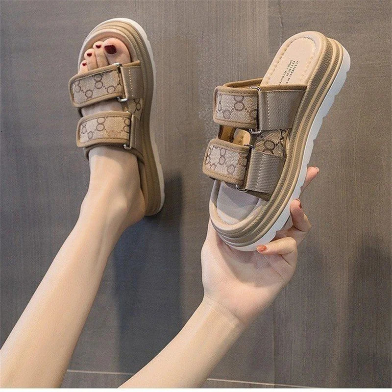 2025 new Elevator Fashion Womens Shoes 2023 Summer New Casual Edition Open Lace Slide Thick Bottom Height Increase Simple Sandals