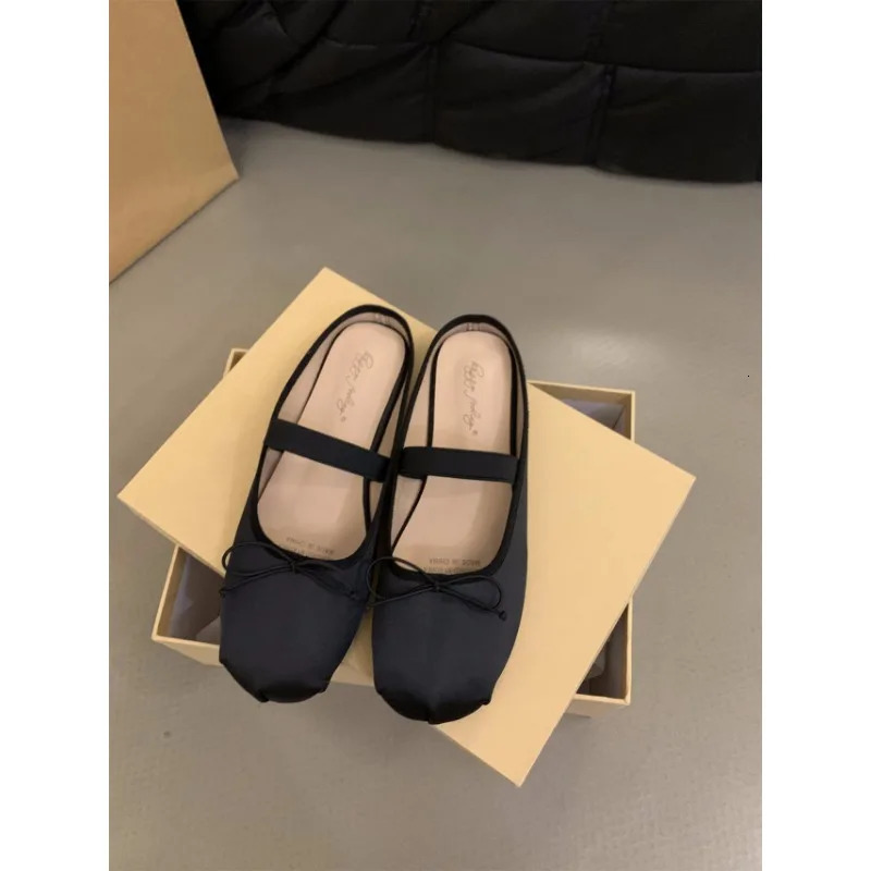 Ballet 43 Mary Jane Round Toe Womens Shoe Bow Silk Satin Flats Women Shoes 240629