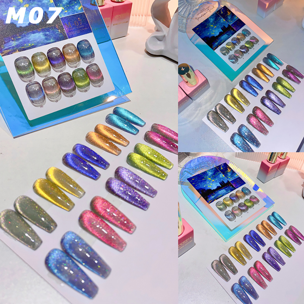 Vendeeni 10 Colors/Set Glitter Broken Diamond Cat Eye Gel Nail Polish Magnetic UV Soak Off Gel Varnish Colorful Shiny Gel Polish
