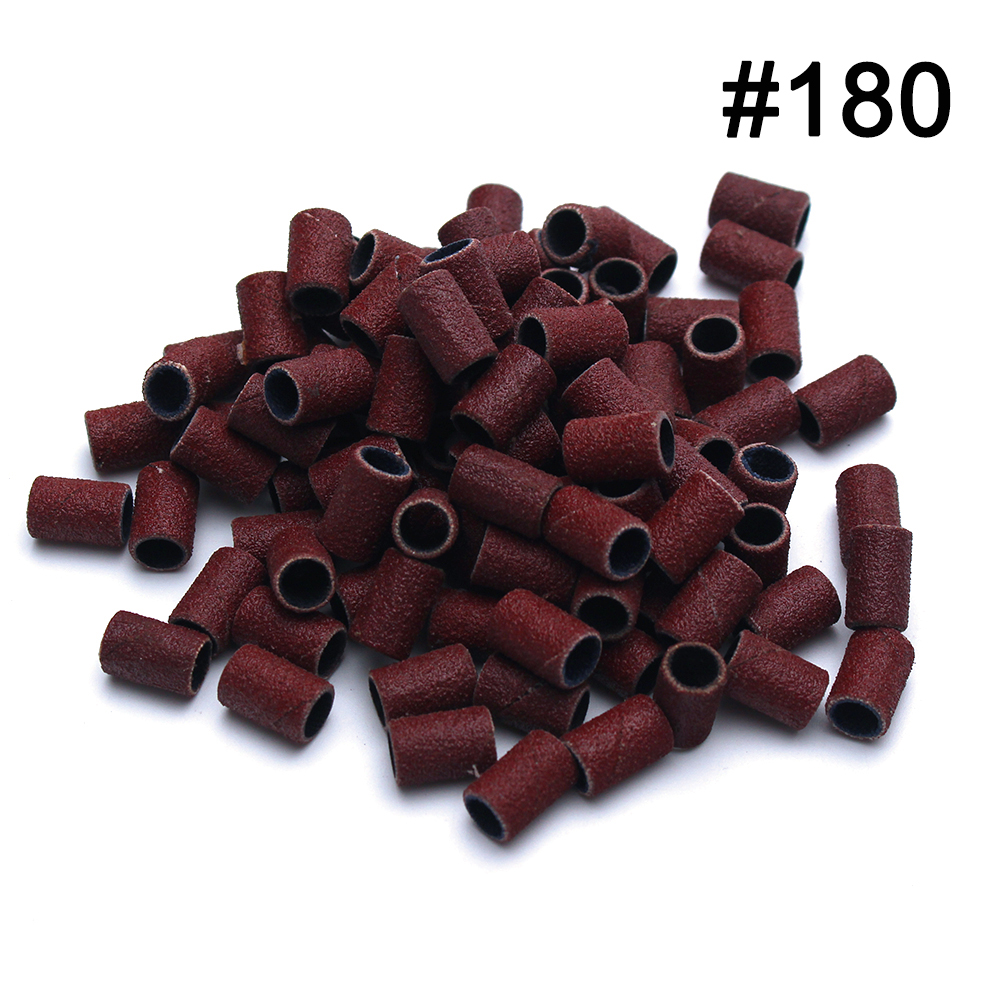 50/100/210pcs Mounted Cylindrical Grinding Heads Abrasive Sleeves Sanding Cap Bands 80# 120# 180# For Nail Drill Manicure Tools