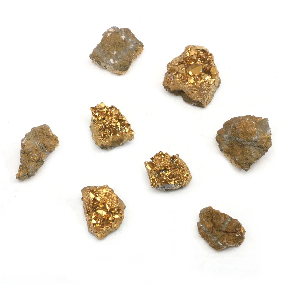 Mineraali 15~25mm Electroplated Gold Natural Raw Gemstone Cluster Sprout Fragment Unpunched Irregular Ore Material Stons Jewelry