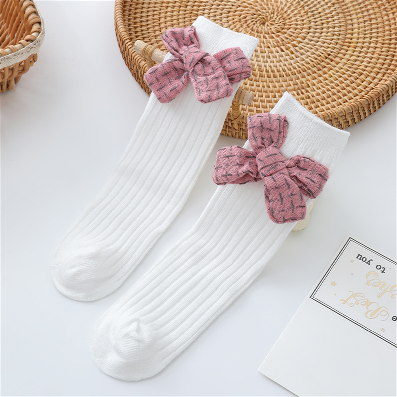 Toddler Baby Girls Long Socks Print Bowknot Knee Length Stockings Casual Breathable Socks Children Accessories Floor Socks