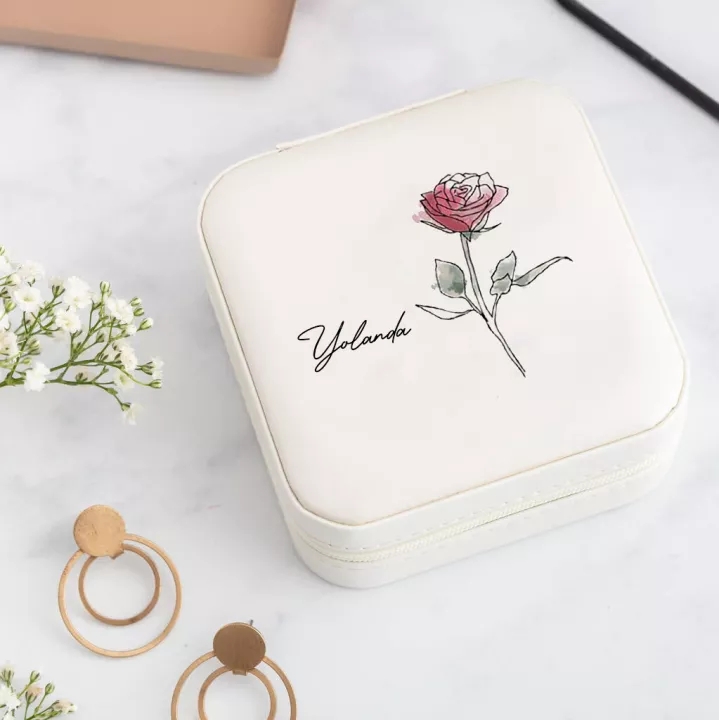 Personalised Birth Month Flowers Jewellery Box Travel Jewelry Cases Customized Birth Flower Jewelry Boxes Birthday Gifts for Her