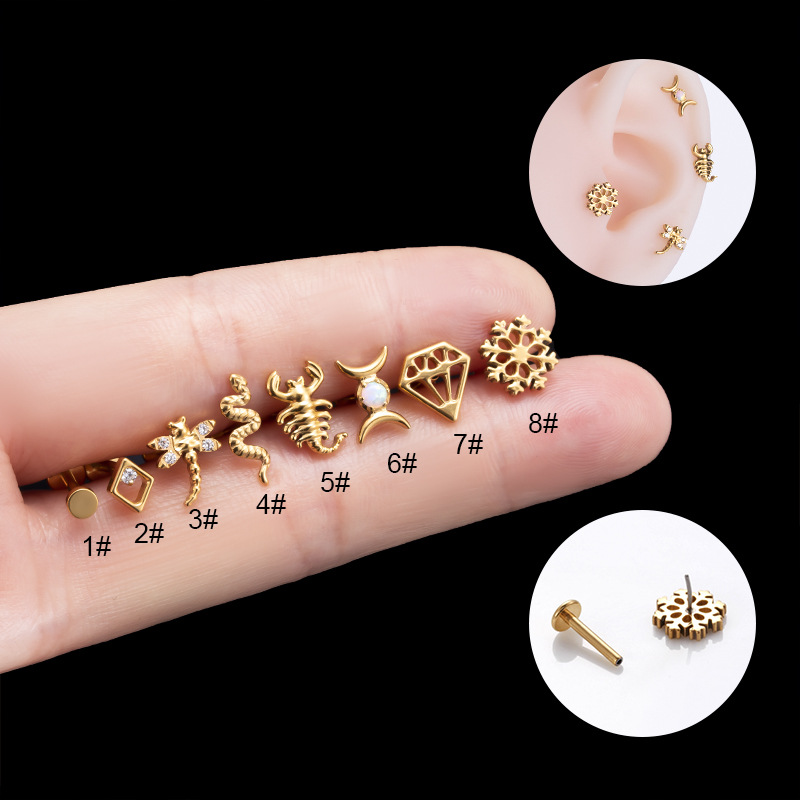 Piercing Labret Stud F136 Titanium 16G Goth Snakes Scorpions Push Needle Lip Earrings Helix Conch Piercing Lobe Body Jewelry