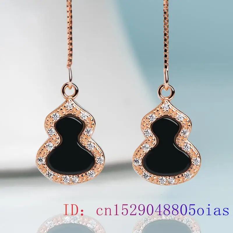 Burmese Jade Gourd Earrings Gift Charm Amulets Luxury Women Jewelry Charms Gifts Certificate 925 Silver Natural Amulet Black