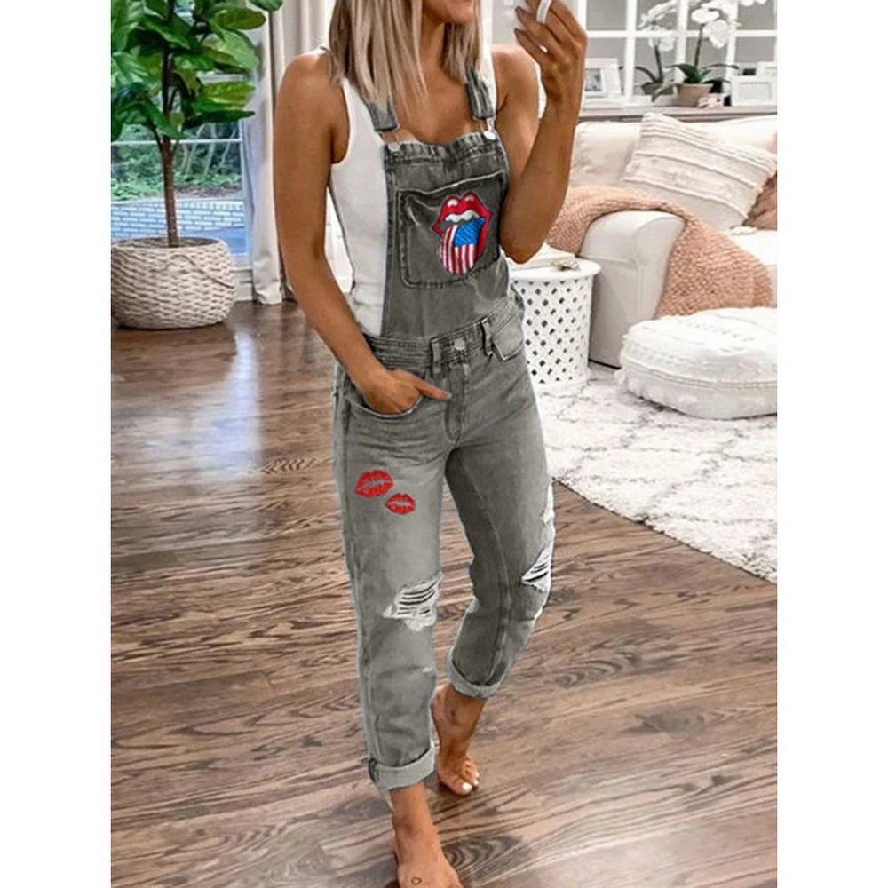 Sexy Women Ripped Suspender Jeans Jumpsuit Female Casual Denim Overalls Jeans Rompers