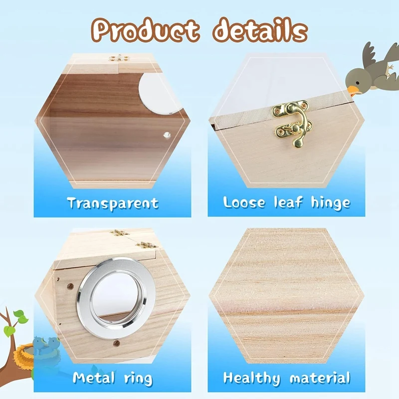 Bird Wood House Cage Parrot Nesting Transparent Lovebirds Box For 1 Parakeet Piece Breeding Cockatiel