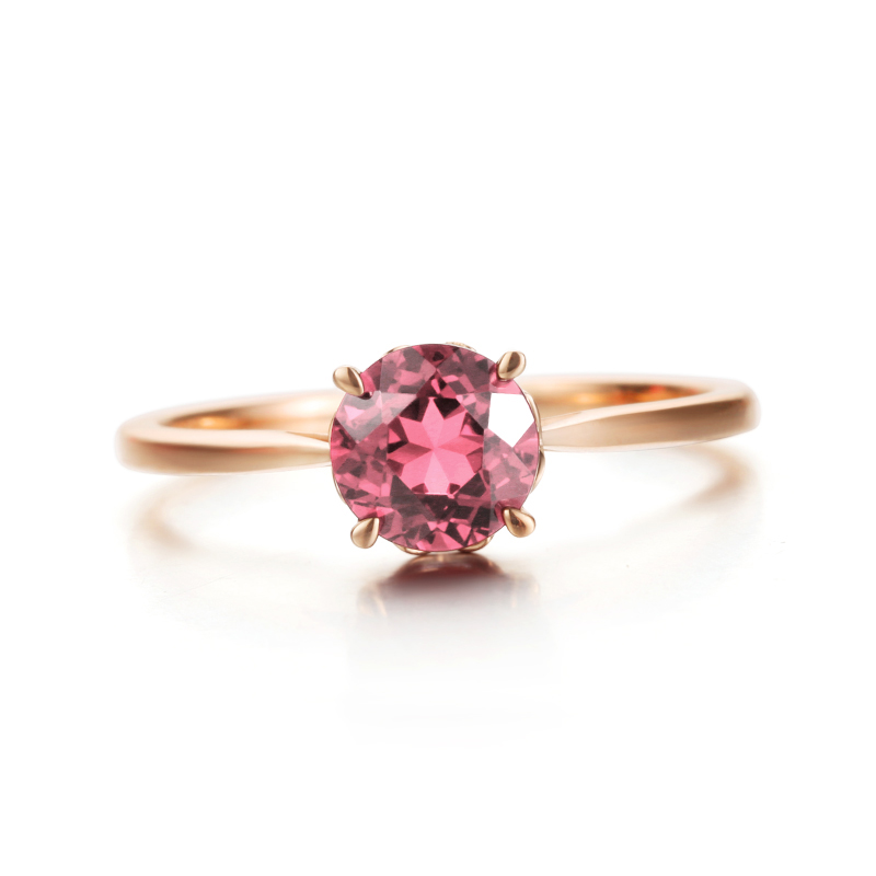 925 Sterling Silver Rose gold Single diamond inlaid round candy light luxury six-claw elegant pomegranate ruby women's ring