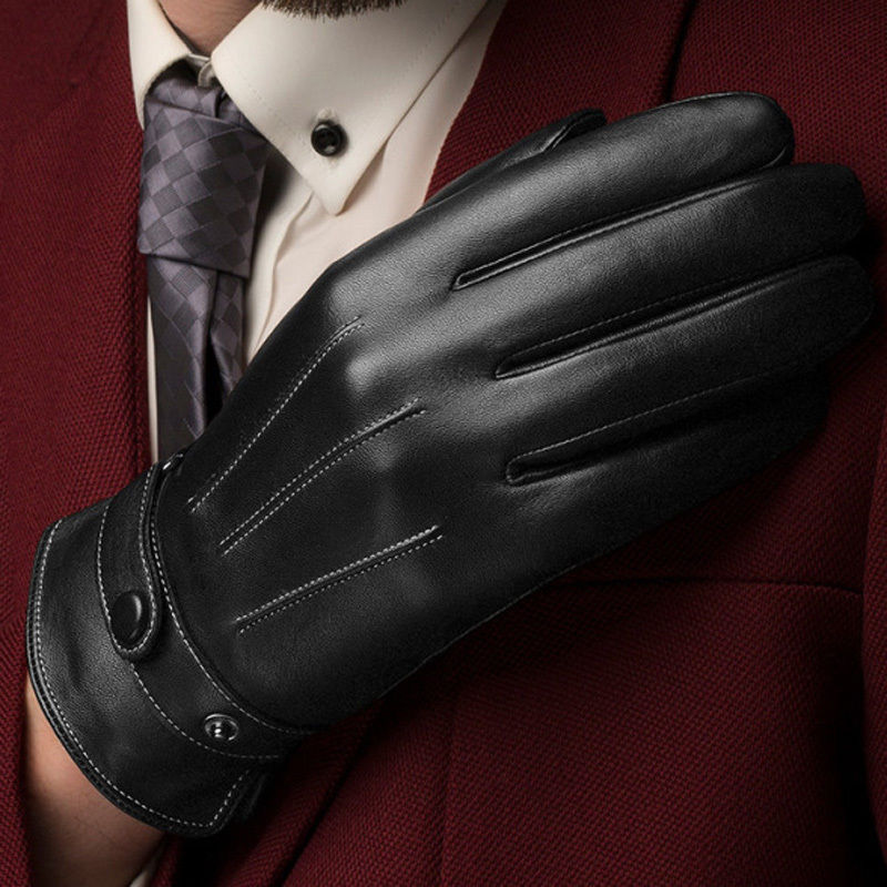 2020 Winter Mens Gloves Fitted Real Leather Touch-Screen Gloves with Racing Driving Gloves