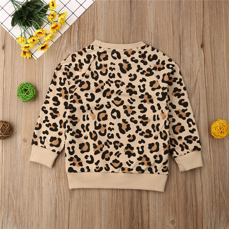 1-7 Years Kids Baby Girls Sweatshirts Long Sleeve Leopard Print Pullover Autumn Warm Kids Boys Clothes Active Sports Girls Tops