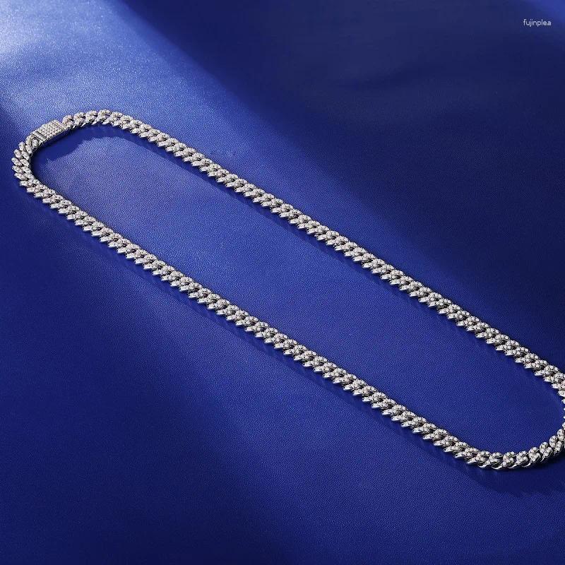 OACOCA Chains 8mm Moissanite Cuban Link Chain Necklace Sterling Silver 925 Goldplating Inlaid Gem For Men And Women Wedding Mossanite