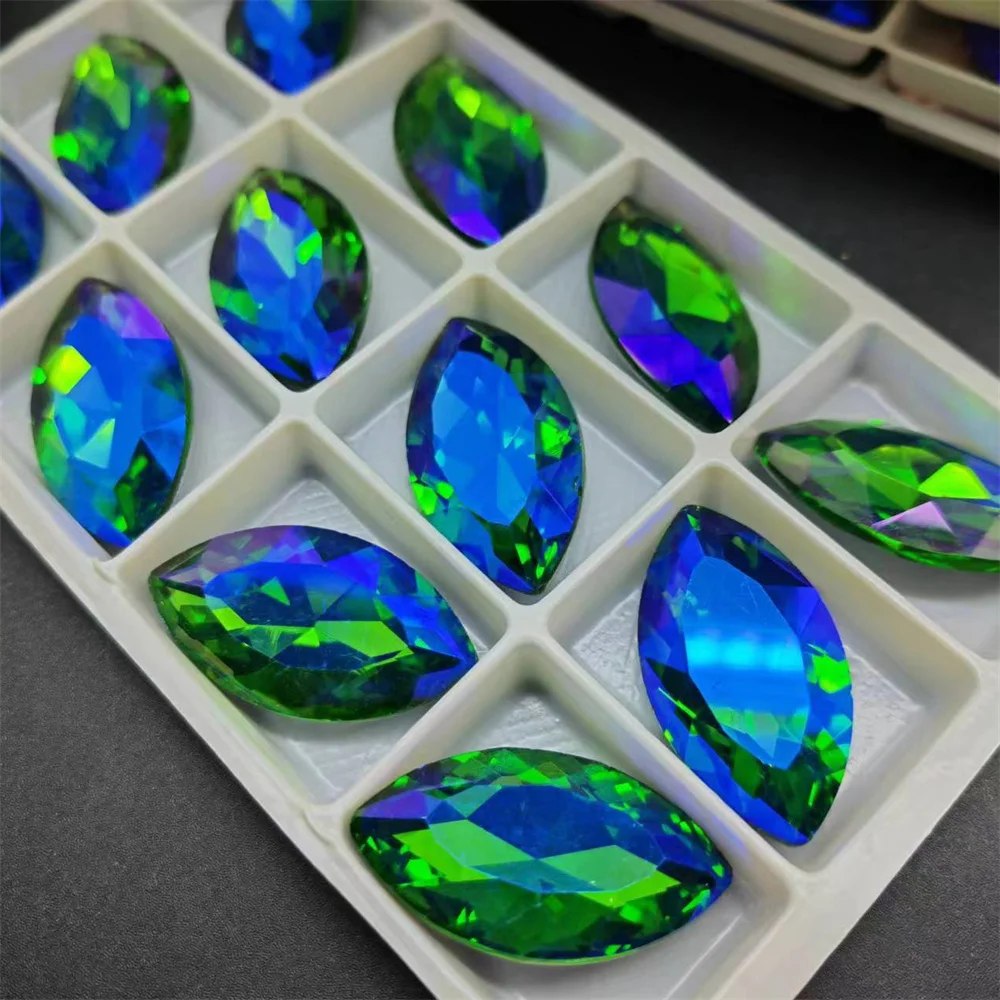 TopStone Colored AB Navette Glass Crystal Horse Eye Fancy Stone 7x15,9x18,17x32mm Pointback Rhinestone Marquise Jewelry Beads