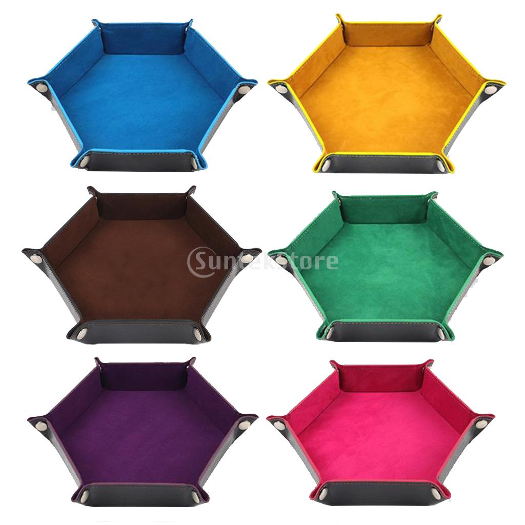 Foldable Dice Tray PU Leather Hexagonal Folding Dice Tray Box Dice Game Tray for RPG DND Game Dice Storage Table Board Games